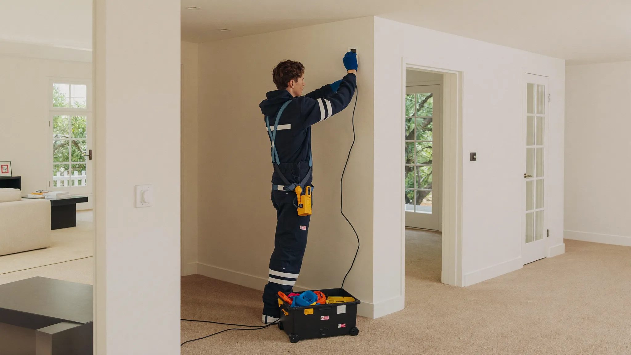 Electricista conectando un enchufe en una vivienda recién reformada en Sant Cugat del Vallès
