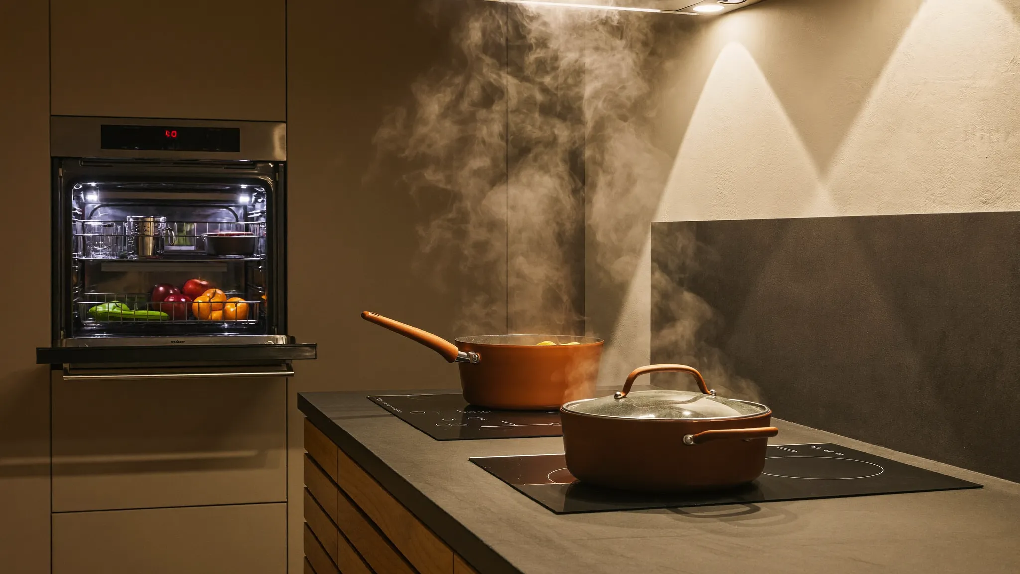 Cocina de una vivienda de Sant Cugat del Vallès con inducción, horno y lavavajillas funcionando a la vez