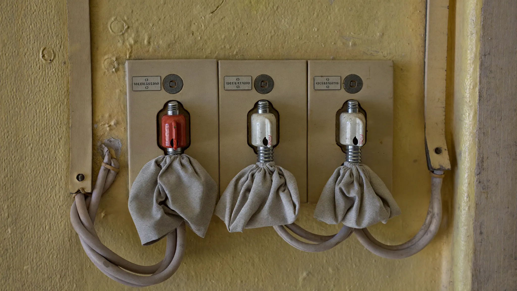 Cuadro eléctrico antiguo de plomos con fusibles de cerámica en una vivienda de Sant Cugat del Vallès